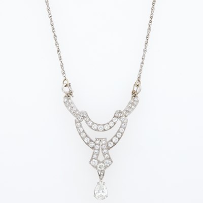 Lot 1173 - White Gold and Diamond Pendant-Necklace