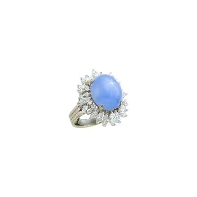 Lot 370 - White Gold, Star Sapphire and Diamond Ring