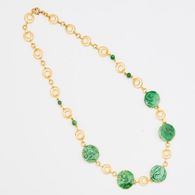 Lot 1254 - Gold and Jade Chain Necklace