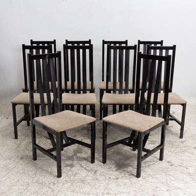 Lot 246 - Set of Eight Black Lacquered Leather Back Dining Chairs