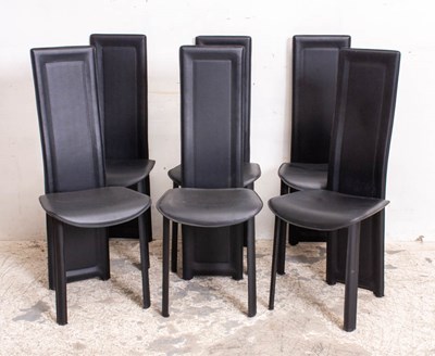 Lot 249 - Set of Six Mid-Century Modern Style Black Leather Dining Chairs