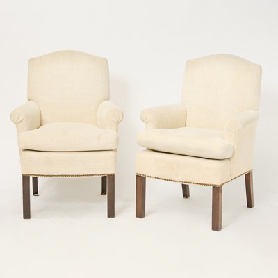 Lot 251 - Set of Six Cream Upholstered Mahogany Armchairs