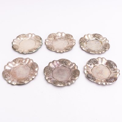 Lot 285 - Set of Six Continental Sterling Silver Floral Rim Dishes