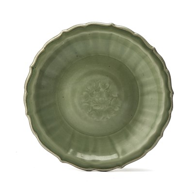 Lot 172 - A Chinese Molded Longquan Celadon Charger