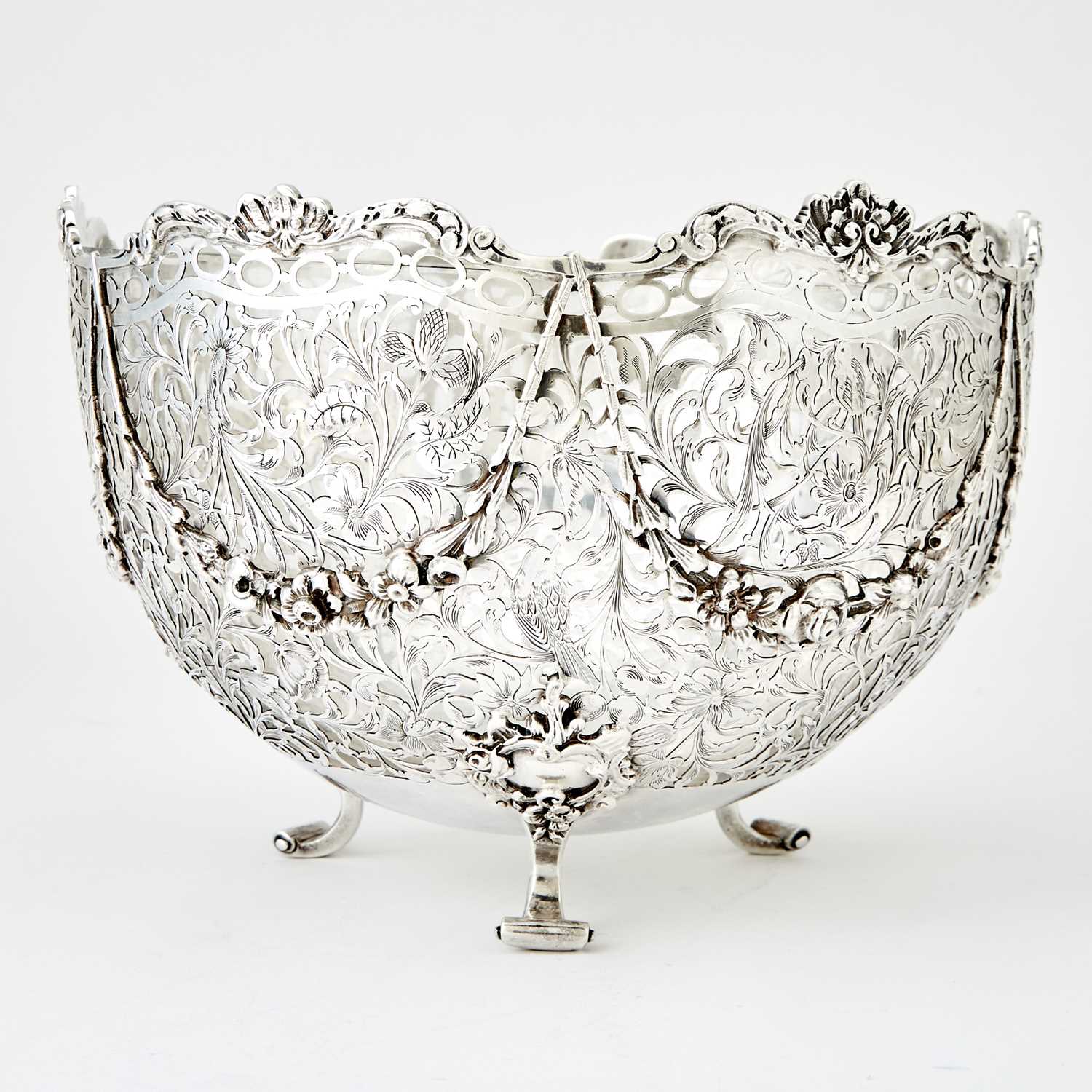 Lot 373 - Dutch Pierced Silver and Glass Centerpiece Bowl