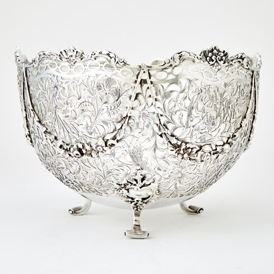 Lot 373 - Dutch Pierced Silver and Glass Centerpiece Bowl