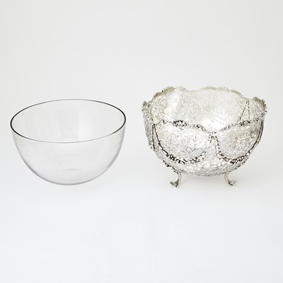 Lot 373 - Dutch Pierced Silver and Glass Centerpiece Bowl