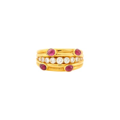 Lot 1238 - Gold, Cabochon Ruby and Diamond Ring