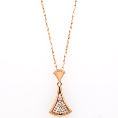 Lot 1252 - Rose Gold and Diamond Lotus Pendant with Chain Necklace