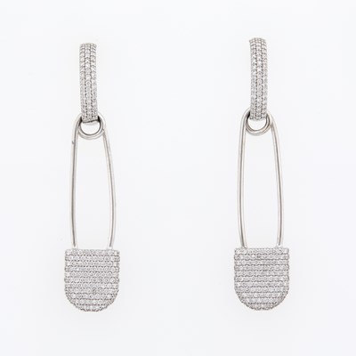 Lot 1160 - White Gold and Diamond Safety Pin Earrings