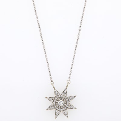 Lot 1167 - White Gold and Diamond Star Pendant-Necklace