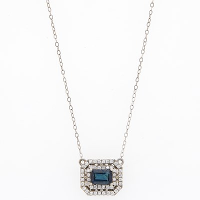 Lot 1156 - White Gold, Sapphire and Diamond Pendant-Necklace