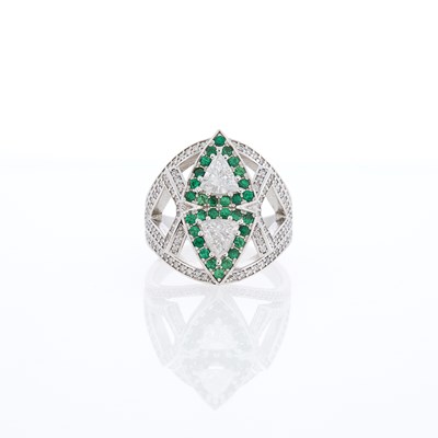 Lot 1198 - White Gold, Diamond and Green Garnet Ring