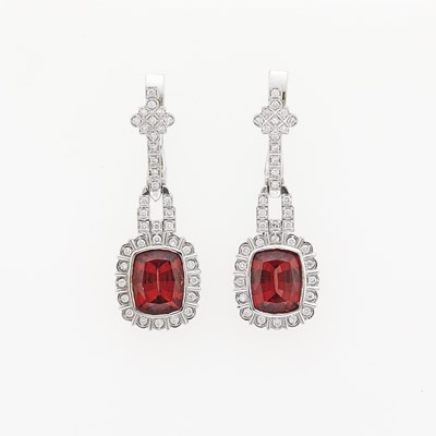 Lot 1197 - Pair of White Gold, Garnet and Diamond Earrings