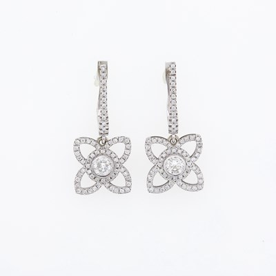 Lot 1155 - Pair of White Gold and Diamond Pendant-Earrings