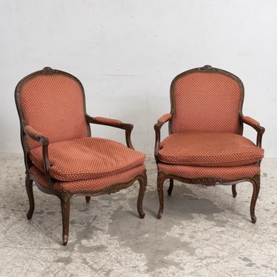 Lot 320 - Pair of Walnut Upholstered Open Armchairs