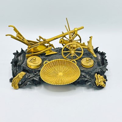 Lot 222 - Continental Parcel Gilt-Bronze Harvest Themed Inkstand