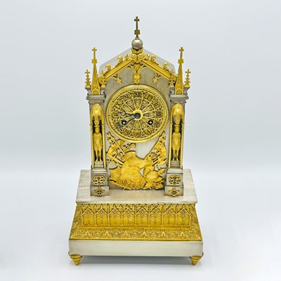 Lot 223 - Gothic Revival Gilt and Silvered Bronze Mantel Clock