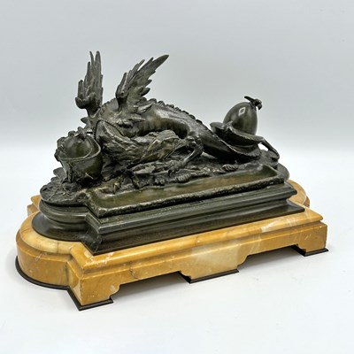 Lot 55 - Patinated Bronze and Siena Marble Inkwell