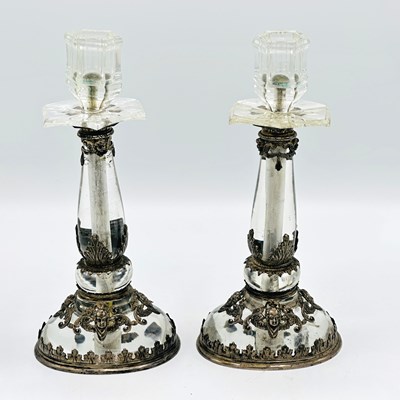 Lot 48 - Pair of Continental Silver Mounted Rock Crystal Candlesticks