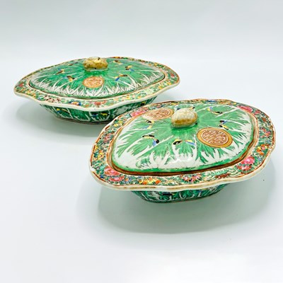 Lot 11 - Two Chinese Export Porcelain Covered Vegetable Dishes