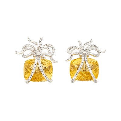 Lot 1178 - Pair of White Gold, Citrine and Diamond Bow Earclips