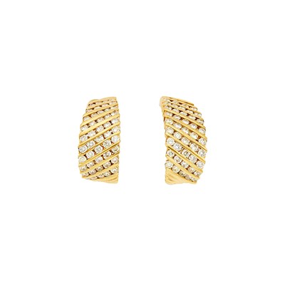 Lot 1024 - Pair of Gold and Diamond Half-Hoop Earrings