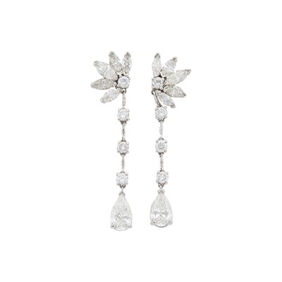 Lot 132 - Pair of Platinum and Diamond Pendant-Earrings