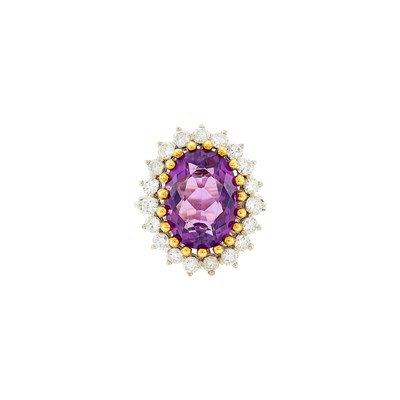 Lot 1209 - Two-Color Gold, Amethyst and Diamond Ring