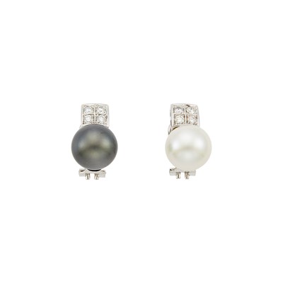 Lot 1166 - Pair of White Gold, Diamond, Freshwater Pearl and Gray Freshwater Pearl Earrings