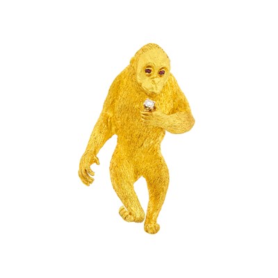 Lot 1102 - Gold, Ruby and Diamond Gorilla Brooch