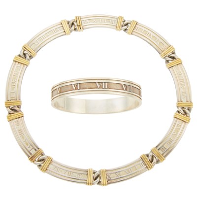 Lot 1163 - Tiffany & Co. Silver and Gold 'Atlas' Necklace and Bangle Bracelet