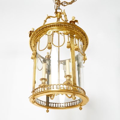 Lot 137 - Louis XVI Style Gilt Brass and Glass Four Light Lantern