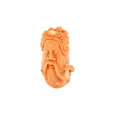 Lot 1085 - Gold and Carved Coral Pendant-Brooch