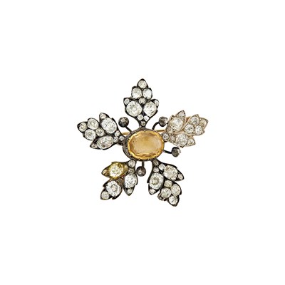 Lot 117 - Antique Silver, Gold, Topaz and Diamond Flower Brooch