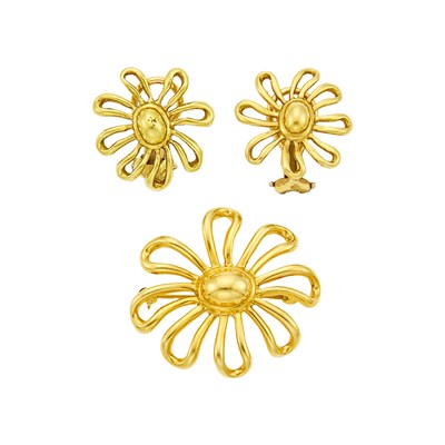 Lot 1033 - Tiffany & Co., Paloma Picasso Gold Flower Pin and Pair of Earclips