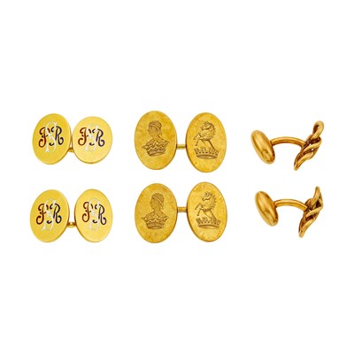 Lot 1116 - Three Pairs of Gold and Enamel Cufflinks