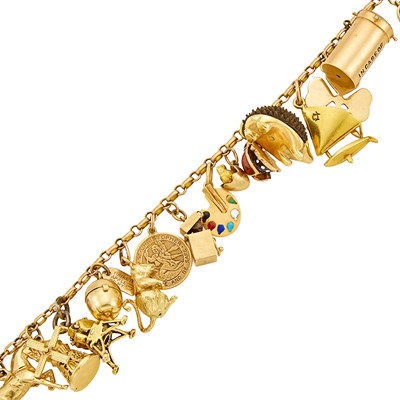 Lot 1119 - Gold, Low Karat Gold and Metal Charm Bracelet