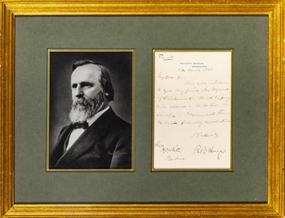 Lot 250 - An autograph note from President Rutherford B. Hayes
