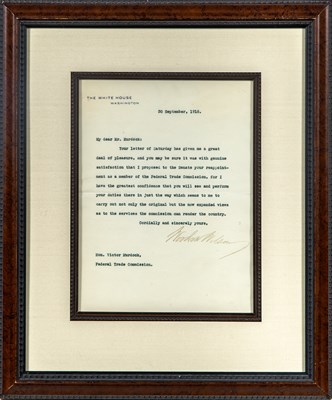 Lot 259 - Woodrow Wilson signed letter as President