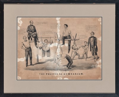 Lot 26 - Beardless Lincoln at the gym – a political cartoon about the presidential campaigns of 1860