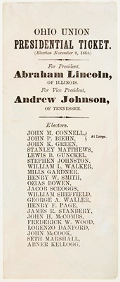 Lot 28 - An unusual "wallpaper" example of the 1864 Lincoln and Johnson Ohio Union Presidential Ticket
