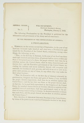 Lot 29 - The first official printing of the Emancipation Proclamation for the Union Army
