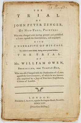 Lot 44 - Almon's edition of the trial of John Peter Zenger