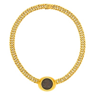 Lot 7 - Gold and Bronze Coin Curb Link Chain Necklace