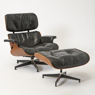 Lot 194 - Charles and Ray Eames Leather Upholstered Rosewood Lounge Chair #670 and Ottoman #671