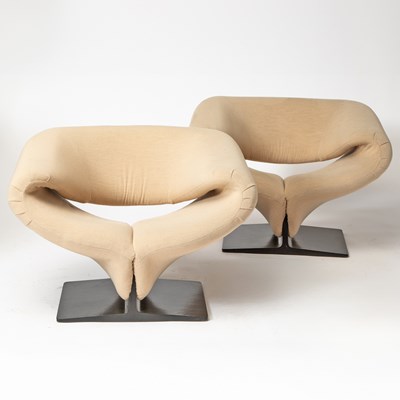 Lot 195 - Pair of Pierre Paulin for Artifort Upholstered and Painted Wood “Ribbon” Armchairs