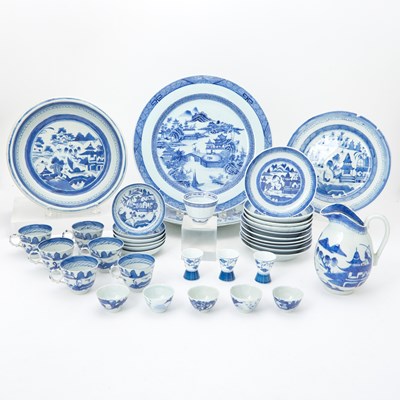 Lot 240 - Group of Chinese Canton Blue and White Porcelain Table Articles