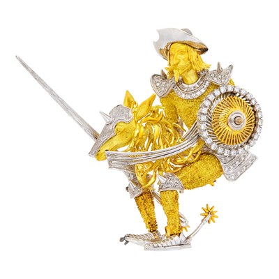 Lot 1101 - Two-Color Gold and Diamond Don Quixote Clip-Brooch