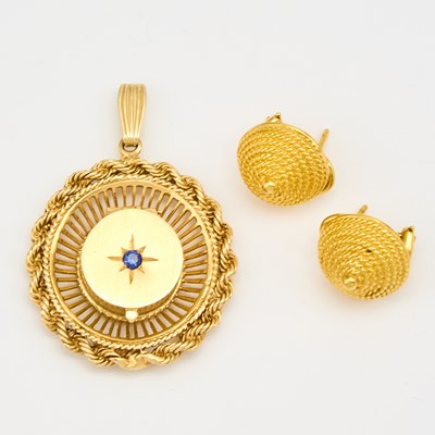 Lot 1271 - Pair of Gold Earrings and Pendant